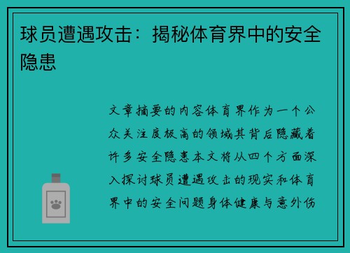 球员遭遇攻击：揭秘体育界中的安全隐患